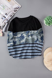 Camo Striped Color Block Girl's Crewneck Long Sleeve Top