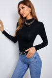 Mock Neck Long Sleeve Stretchy Basic Top