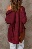 Red Drop Shoulder Textured Cardigan