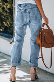Plaid Patches Cotton Pocketed Denim Jeans