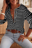 Striped Print Ruffled Buttoned Long Sleeve Top