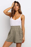 Khaki Paperbag Waist Flare Casual Shorts with Pockets