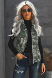Camouflage Cinched Zipper Snaps Hooded Vest
