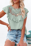 Green Lace Splicing Ruffled Short Sleeve T-shirt