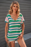 Striped Ruffle Short Sleeve Knit Top