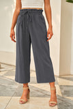 Gray Paperbag Waist Straight Leg Cropped Pants