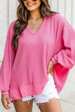 Textured V Neck Drop Shoulder Loose Top