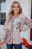 Leopard Color Block Patchwork Long Sleeve Top