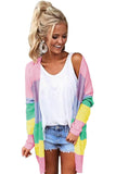 Rainbow Color Block Open Front Drape Oversized Knitted Cardigan