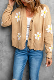 Khaki Daisy Pattern Knit Button Front Cardigan