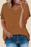 Oversized Mineral Wash Cotton Blend V Neck Short Sleeves Top