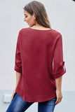 Casual V Neck Zip up Half Sleeve Blouse