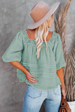 Green Puff Sleeve Eyelet Babydoll Blouse
