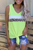 Neon Green Leopard Striped Patchwork Sleeveless Top