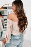 Apricot Off The Shoulder Eyelet Crop Top