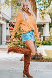 Lace Contrast Ribbed V Neck Top