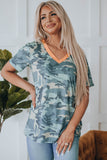 Camouflage Print V Neck Short Sleeve T Shirt