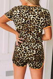 Neon Trim Leopard Print Shorts Set