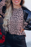 Sequined Splicing Leopard Long Sleeve Blouse