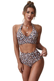 Halter V Neck Leopard High Waist Bikini
