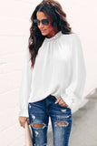 Frilled Mock Neck Balloon Sleeve Blouse