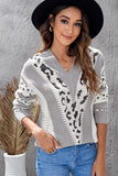 Animal Print Accent V Neck Sweater