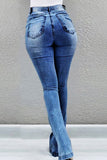 Sky Blue Split Hem Ripped High Waist Flare Jeans