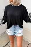 Leopard Print Balloon Sleeve Crew Neck Top