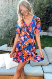 Wrapped Tie-dye Print Ruffled Dress