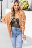 Textured Raw Edge Trim Buttons Shirt