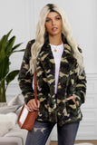 Camo Lapel Collar Open Front Fleece Coat