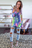 Tie-dye V Neck Long Sleeves Top