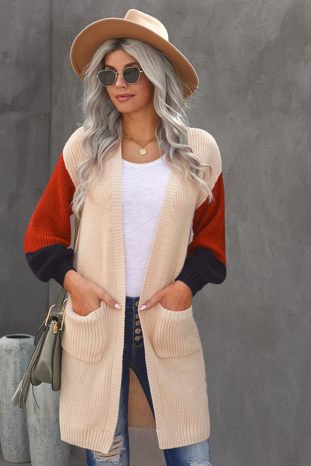 Cotton-blend Pocketed Colorblock Cardigan