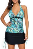 Print Bead Tie Tankini and Skirt Swimsuit