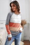 Multi-color Knitted Color Block Long Sleeve Crew Neck Sweater