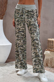 Print Drawstring Waist Wide Leg Pants