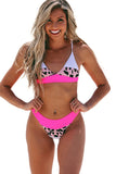Color Block Leopard V Neck Backless 2 Piece Bikini Set