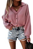 Turn Collar V Neck Crinkled Cuffed Shirt