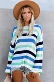 Casual Loose Bell Sleeves Striped Knit Sweater