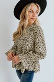 Apricot Printed Ruffled Funnel Neck Puff Sleeve Blouse