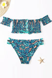 Tropical Printed Sleeve Smocked Two-Piece Swimsuit
