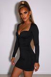 Sweetheart Long Sleeve Ruched Bodycon Mini Dress