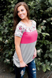 Floral Print Splicing Colorblock Tee