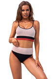 Spaghetti Straps Colorblock Ribbed High Waist Bikini