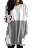 Khaki Colorblock Casual Long Sleeve Tunic with Pockets
