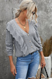 Ruffled Buttoned Open Front Knitted Sweater