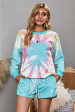 Multicolor Tie Dye Printed Long Sleeve Tops and Shorts Lounge Set