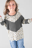 Black Kids Waffle Knit Leopard Patchwork Top