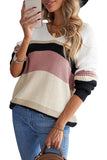 Khaki Colorblock V Neck Ribbed Knitted Sweater