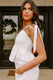 Eyelet Pattern Tied Shoulder Peplum Tank Top